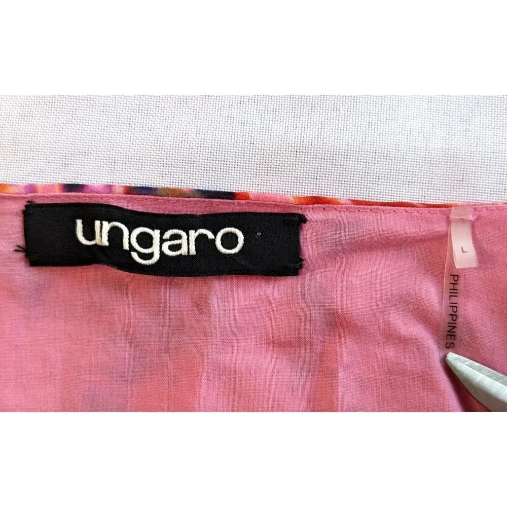UNGARO Tara Floral Silk Blend Mini Dress PinkPunch Multi w/Beaded Butterfly Sz L - Picture 4 of 10
